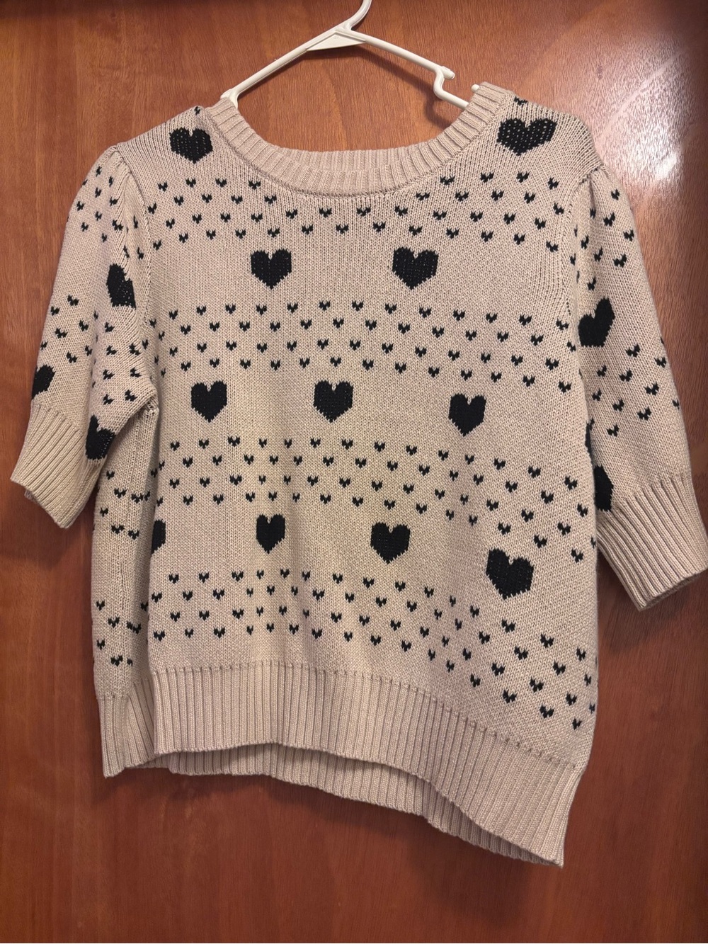 Universal Thread Beige Sweater with Black Heart Pattern